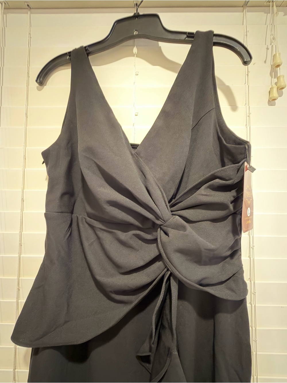 OEZ Womens Black Solid V-Neck Sleeveless Ruffle Maxi Dress L